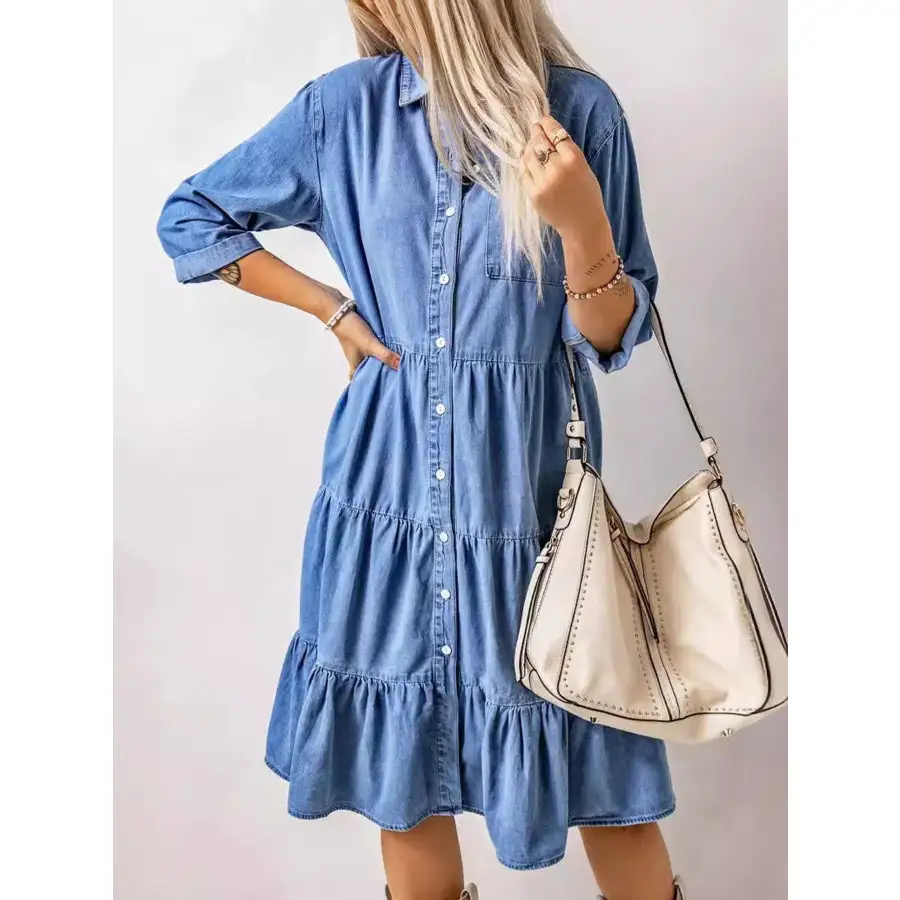 Full Size Ruffled Hem Button Up Midi Dress Plus Size
