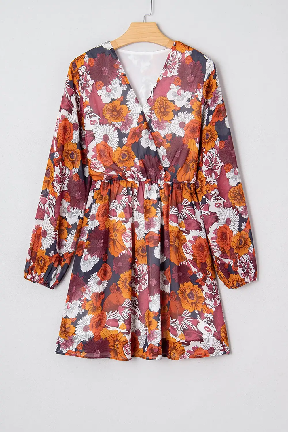 Lightweight Feel Floral Printed V Neck Mini Dress