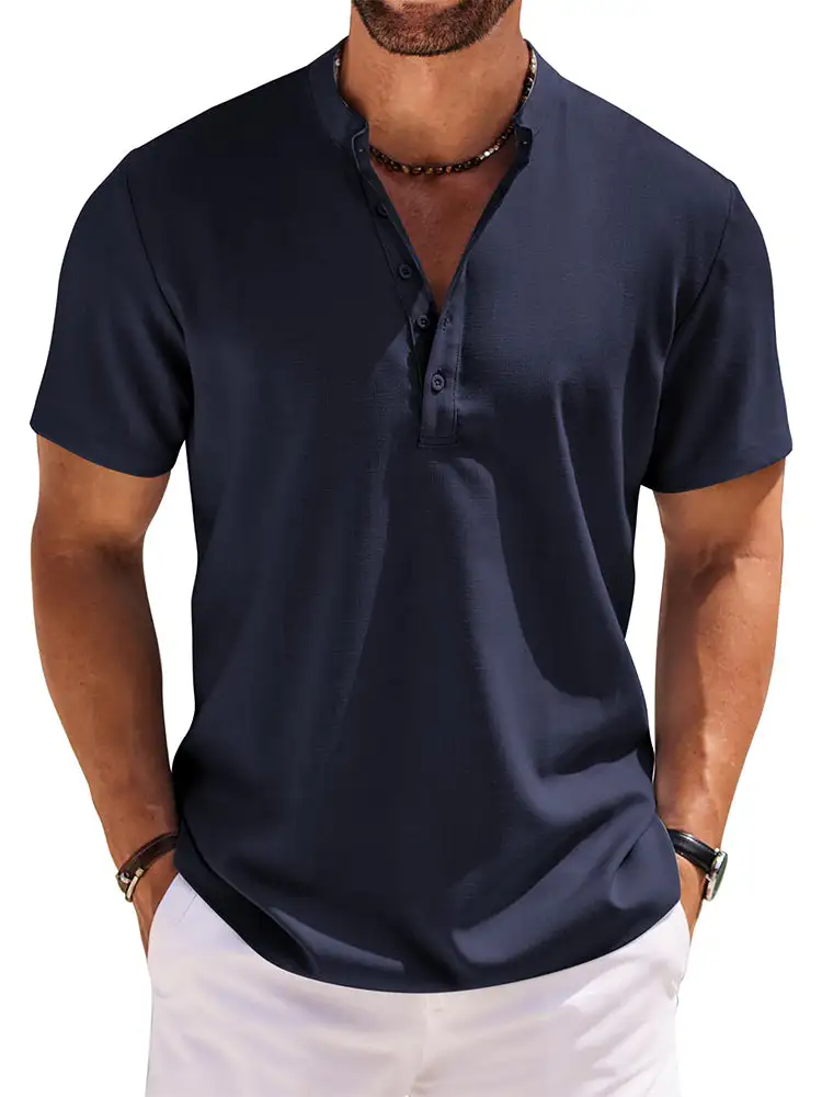 Casual Band Collar Henley Shirt