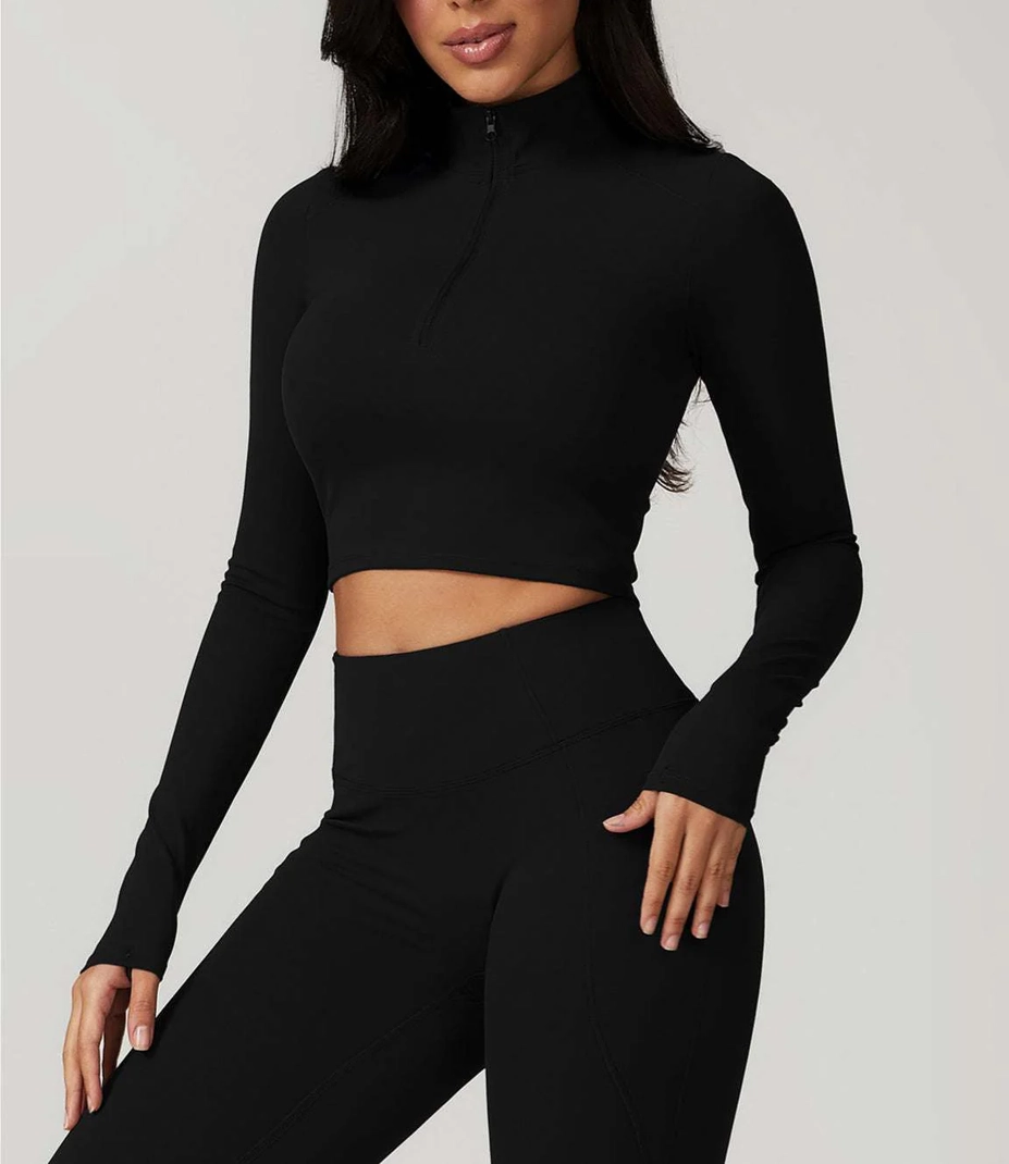 Slim Fit Half-Zip Stand Collar Top