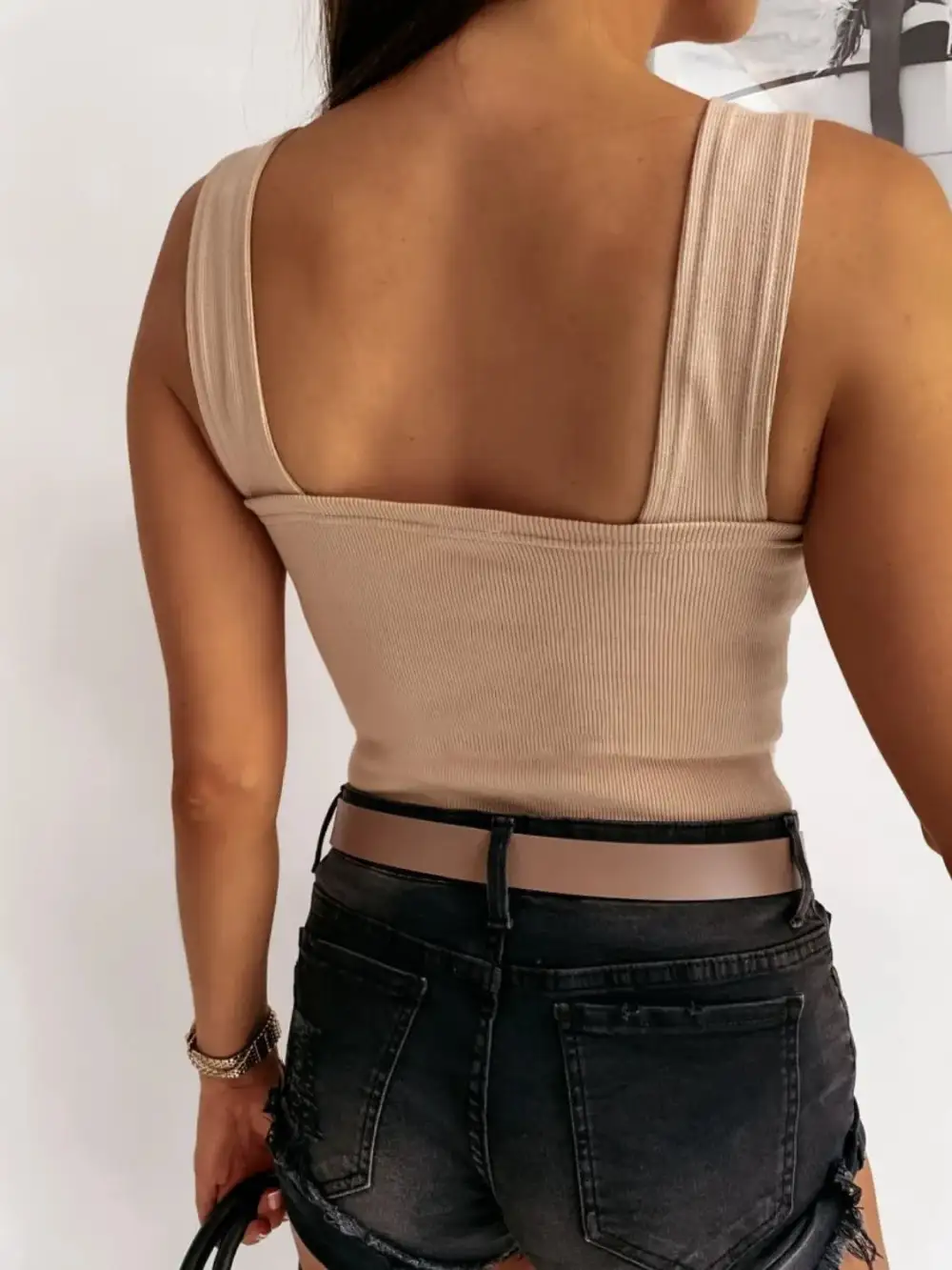 Square Neck Wide Strap Tank Polyester Blend