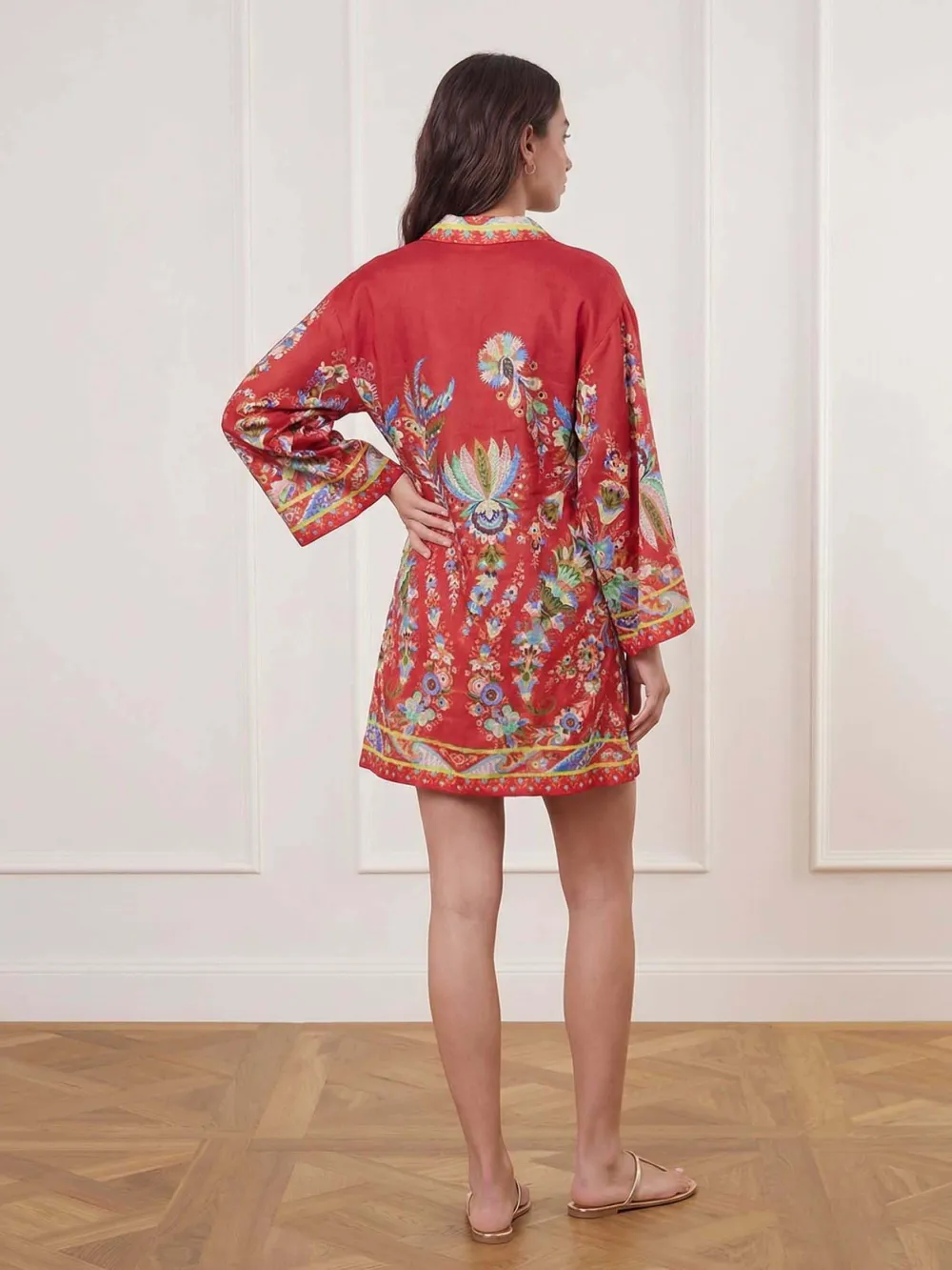 Paisley Print Neck Kaftan Exquisite Mini Dress