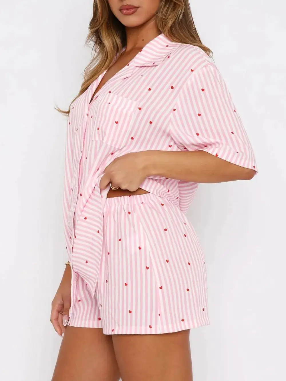 Striped Heart Comfortable Everyday Pajama Set