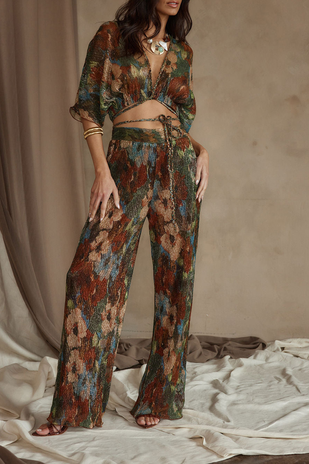 Multicolor Metallic Floral Pant
