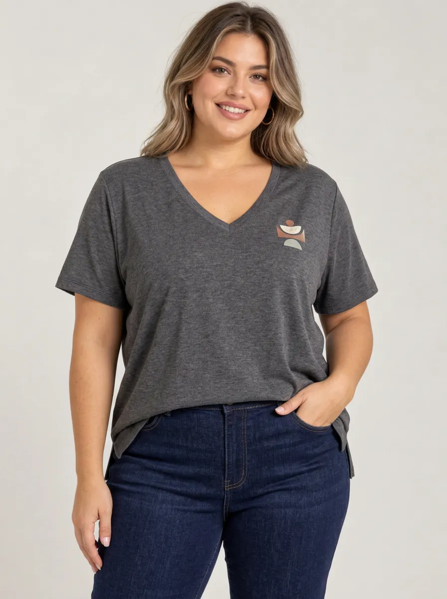 Easygoing Plus Size V Neck Relaxed Fit Women's Plus Size V Neck Relaxed T Shirt