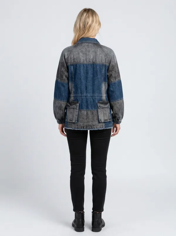 Women's Casual Fashion Colorblock Washed Denim Jacket