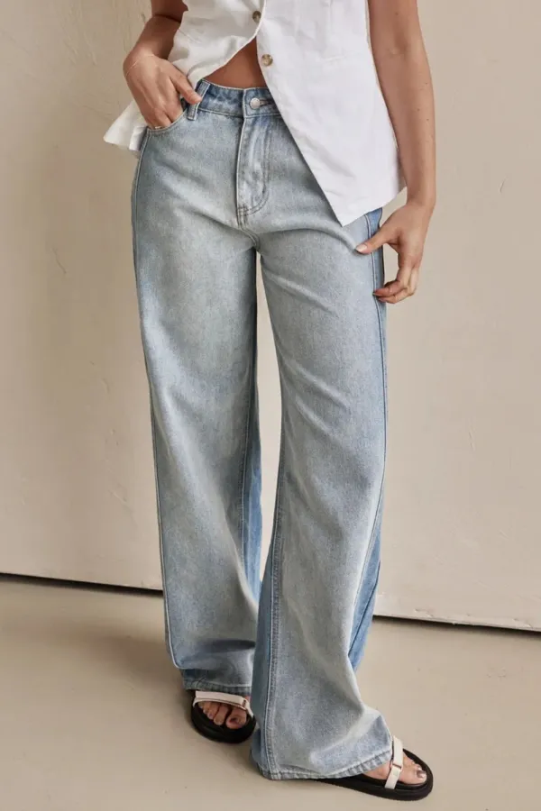 Contrast Straight Leg Pocket Denim Jeans
