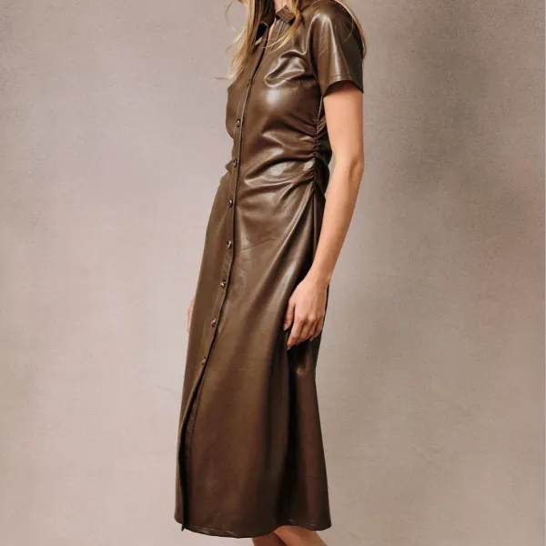 Button Front Leather Dress