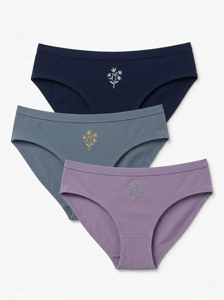 Women's Seamless Center-Front Floral Embroidered Bikini Briefs Three Pack