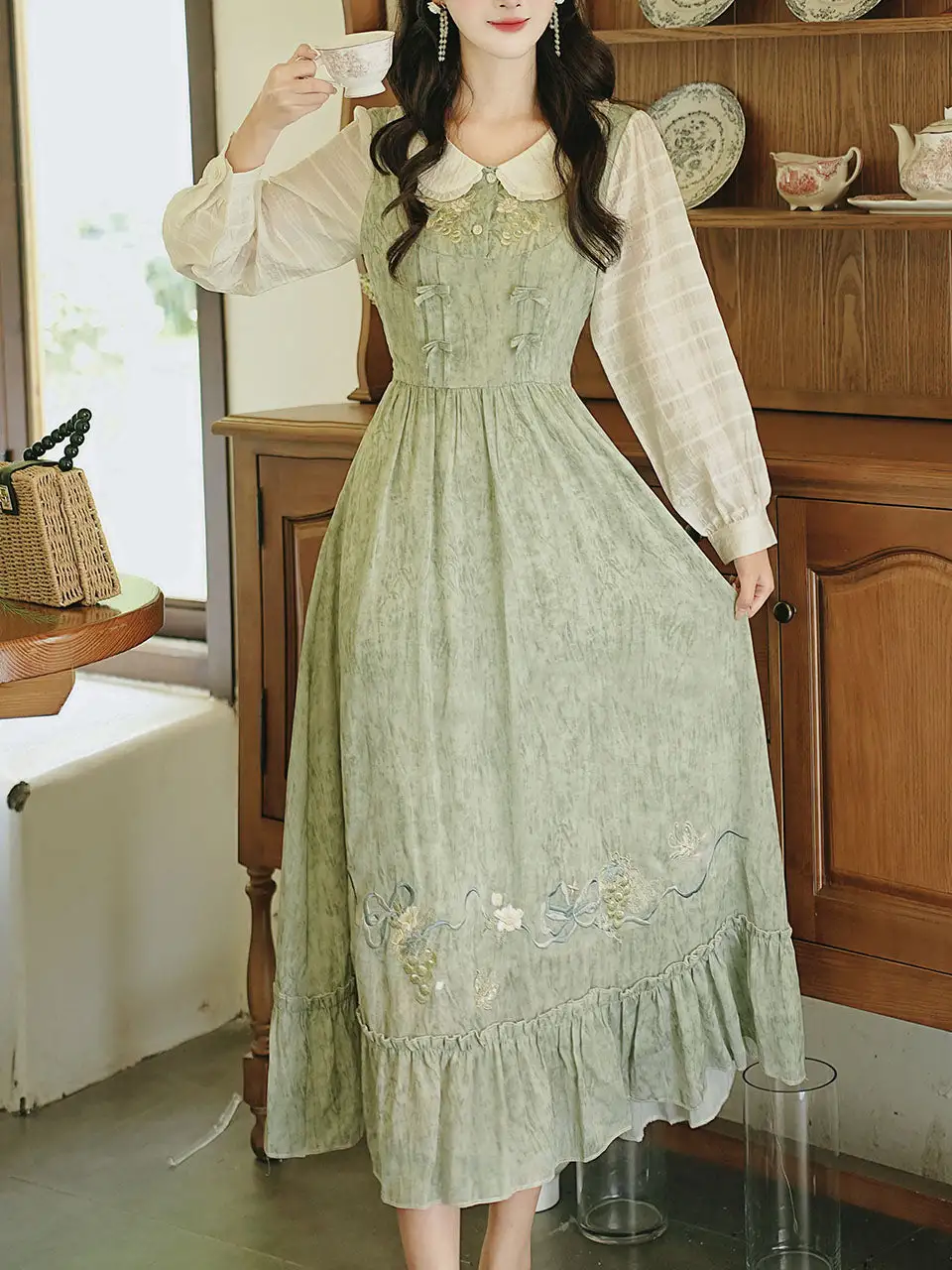 Textured Embroidered Maxi Dress