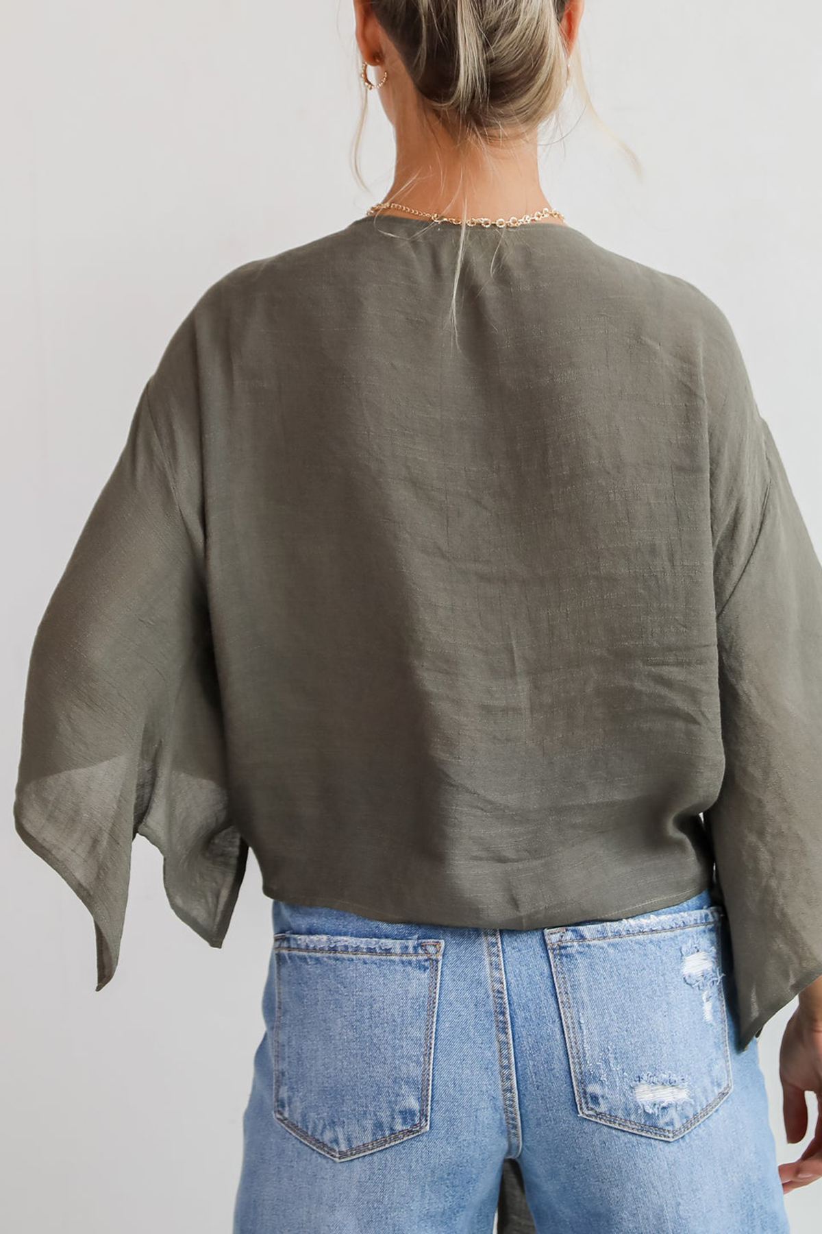 Enchanting Presence Olive Tie-Front Blouse