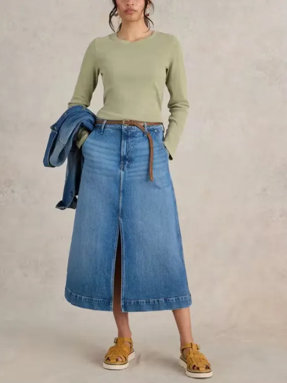 Casual Style Long Sleeve Ribbed Tee