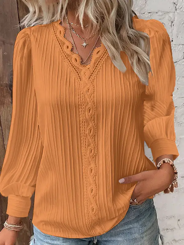 Long Sleeve Relaxed Cutout V-Neck T-Shirt