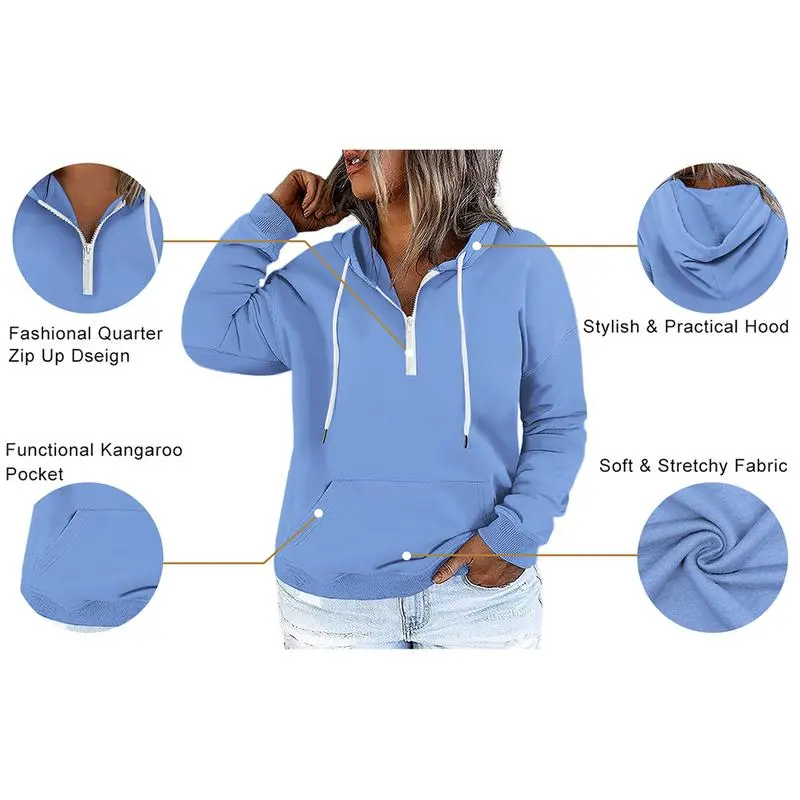 Women's Plus Size Quarter-Zip Hoodie - Lightweight Pullover with Pocket (1X-4X)