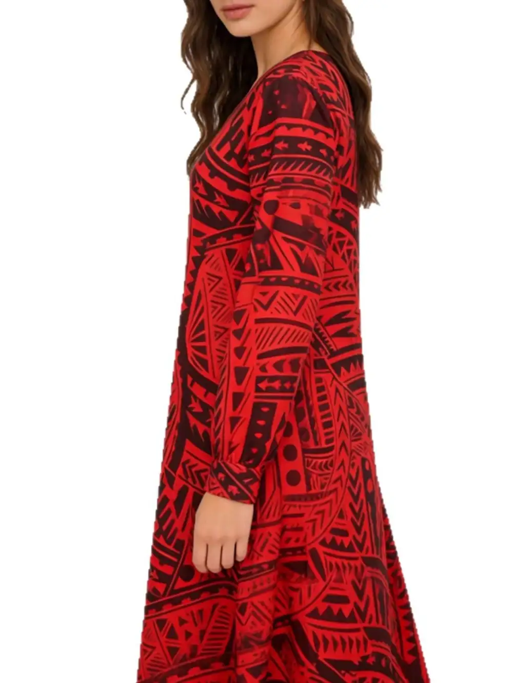Geometric Print Ribbed V Neck Dress Casual