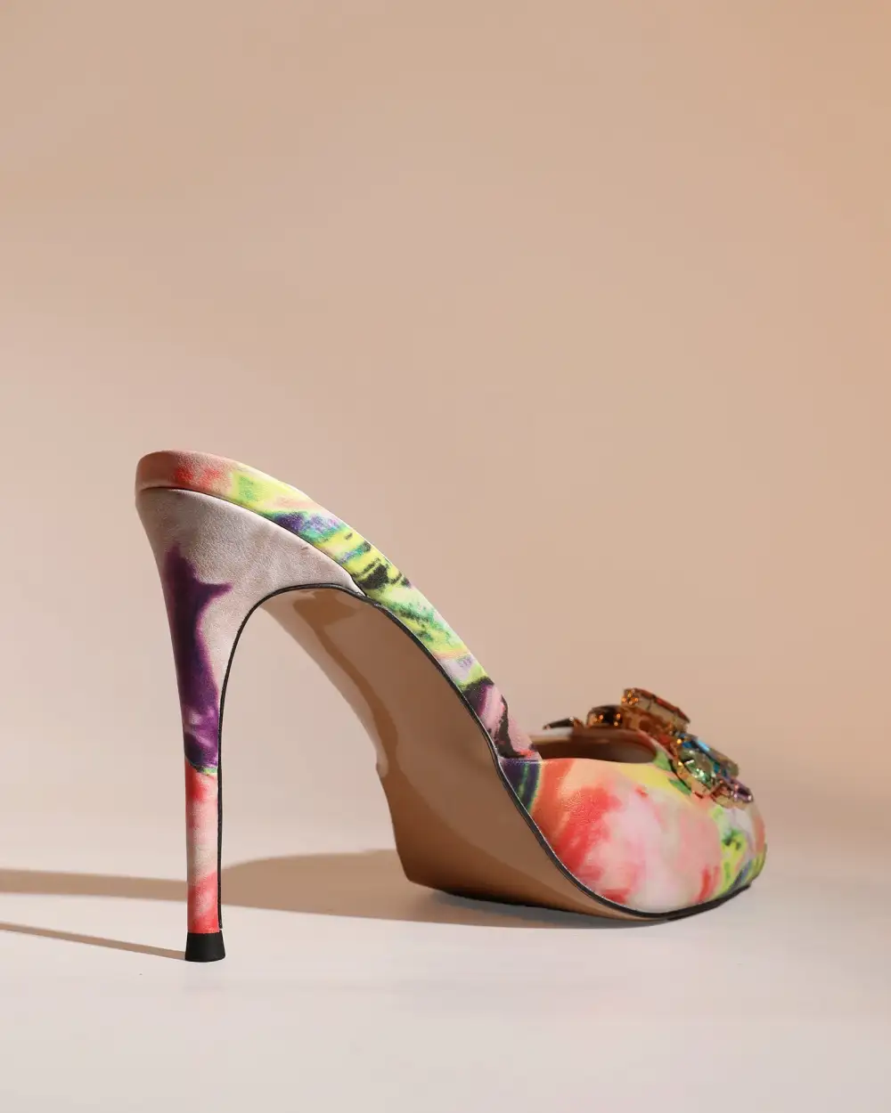 Printed Multicolor Diamond Open Toe Mules