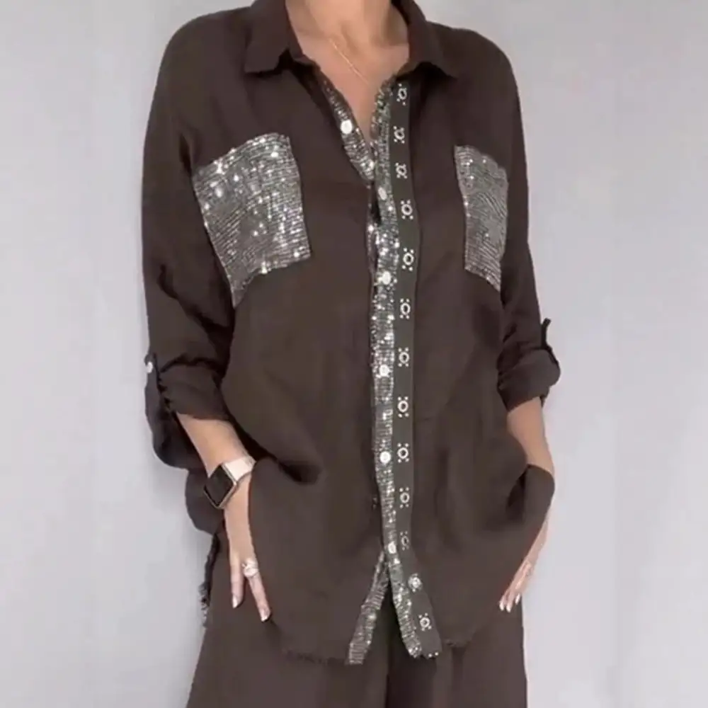Wide-Leg Long-Sleeve Lapel Women's Matching Set