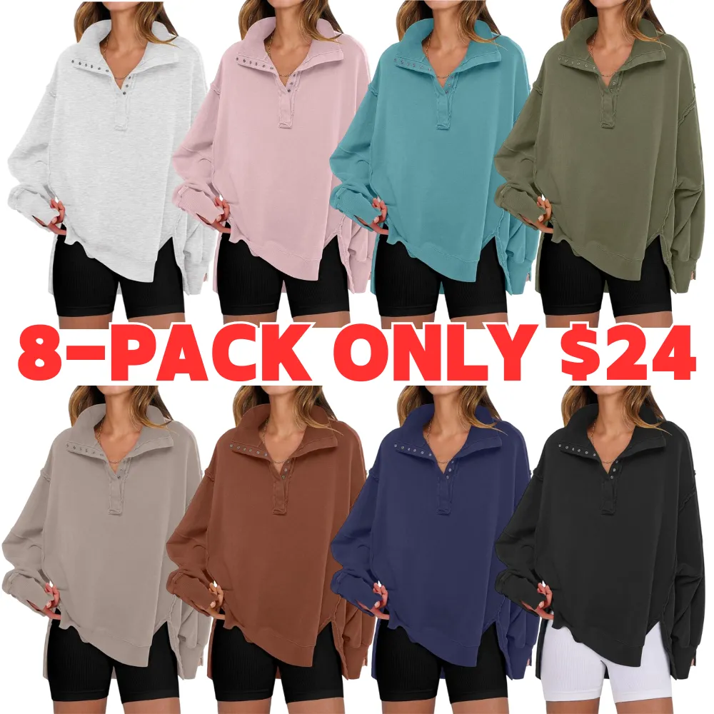 Women's Sweatshirts Oversized Casual Loose Button Up Henley Pullover Top High Low Split Fall Fashion Outfits