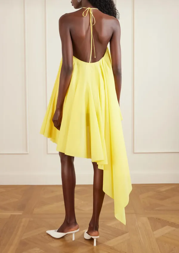 Asymmetrical Chiffon Crepe Halterneck Elegant Mini Dress