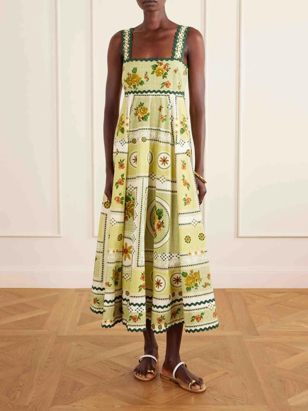 Floral Print Scalloped Trim Midi Dress