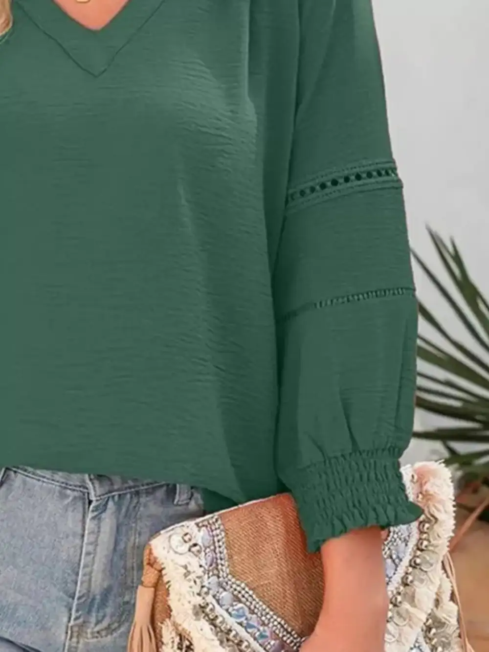 Smocked Long Sleeve Blouse
