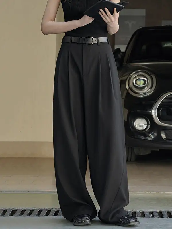 Women's High Waist Pleated Patchwork Loose Fit Pants