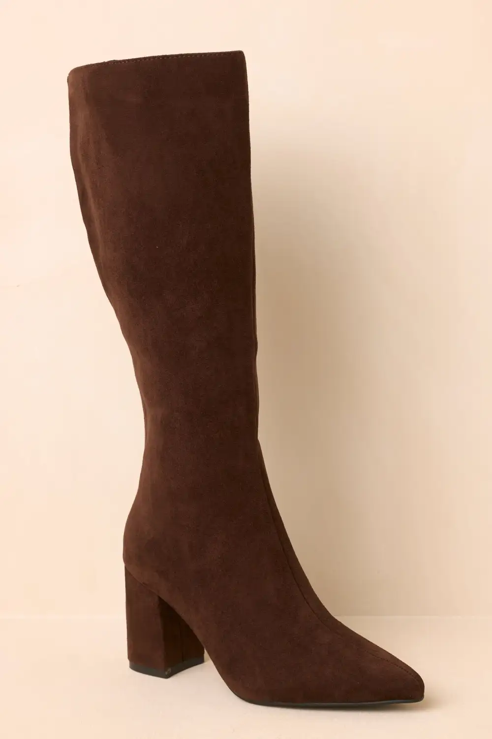 Faux Suede Pointed Toe Block Heel Knee High Boots