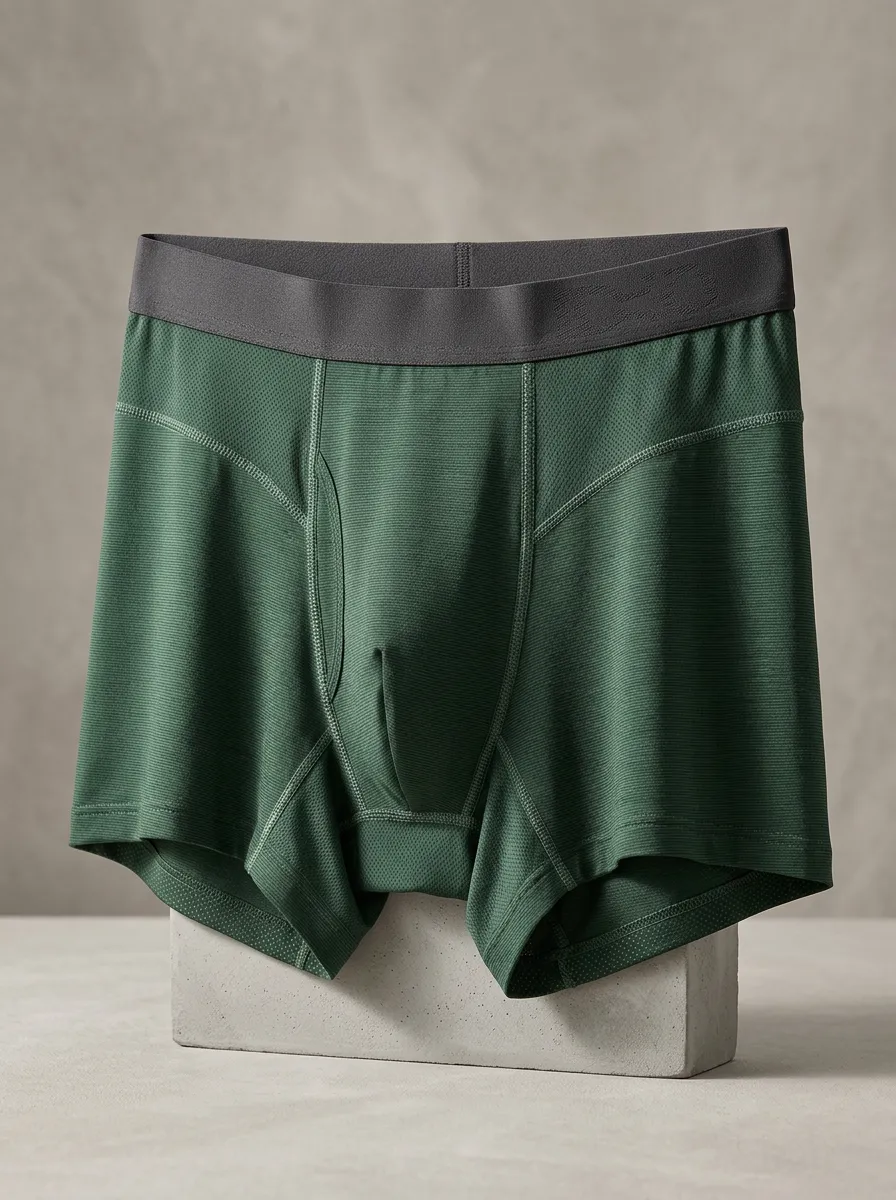 Men's Athletic Performance Forest Green Mesh Printed Boxer Briefs