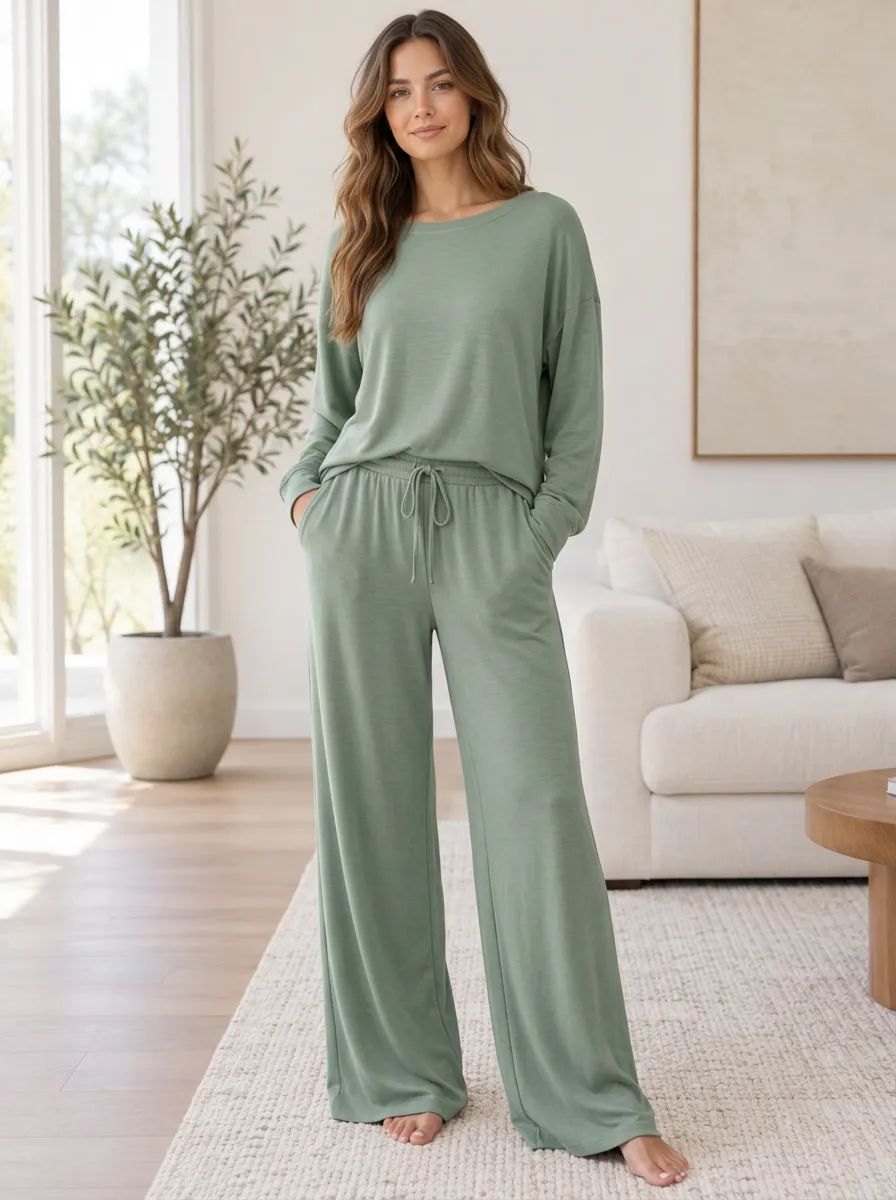 Women's Casual Daily Wide Leg Pajama Set
