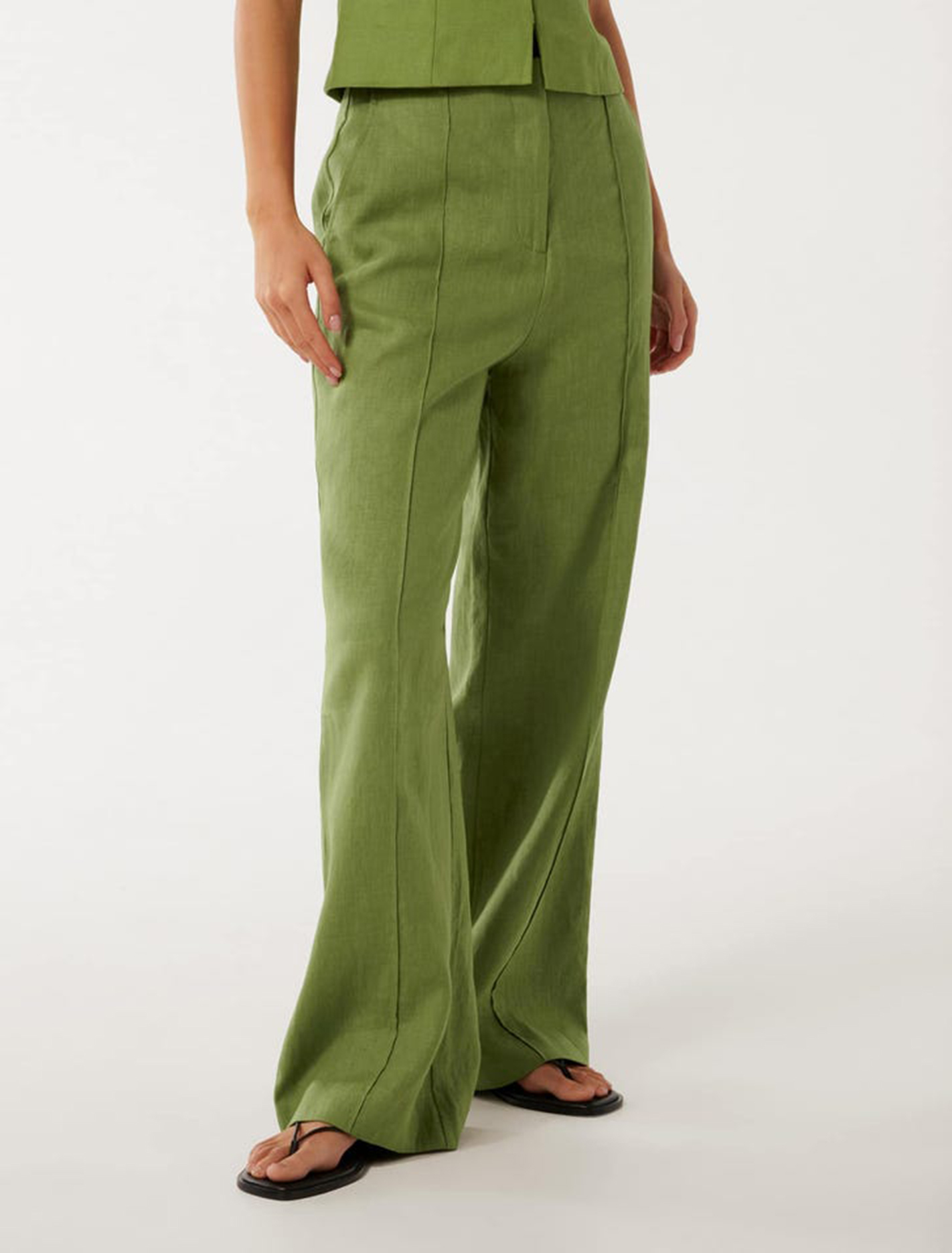 Green Linen Wide-Leg Pants