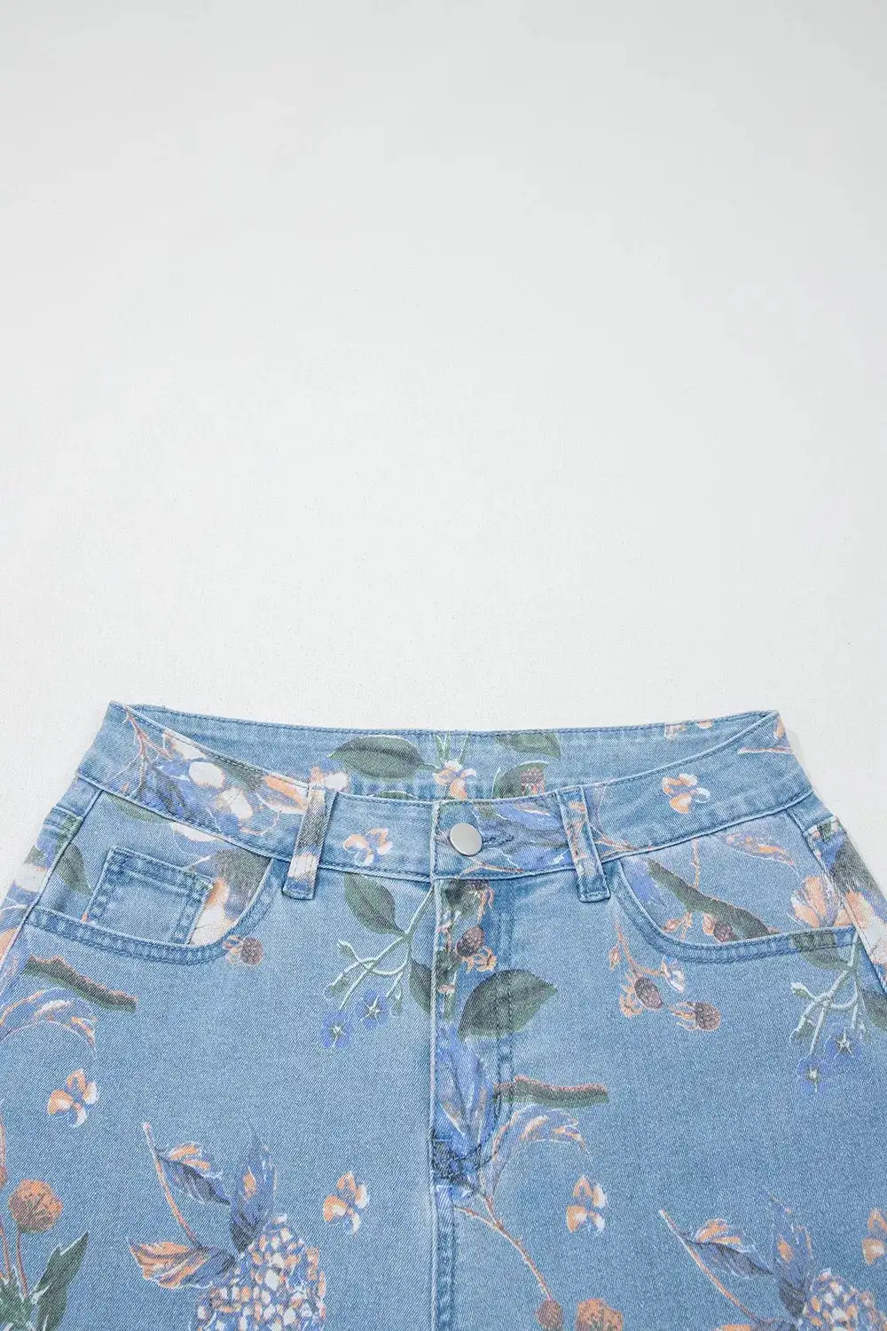 Floral Print Raw Hem Wide Leg Jeans