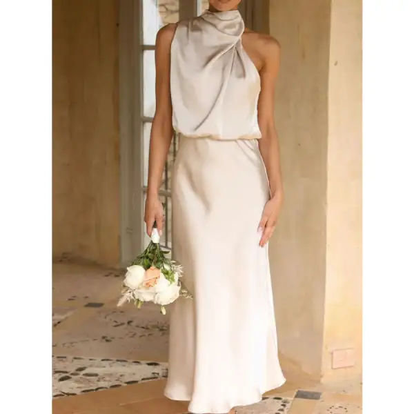Asymmetrical Ruched Sleeveless Midi Dress