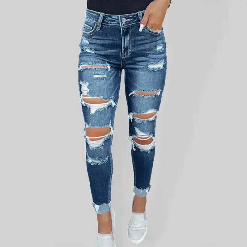 Skinny Ripped Stretch Washed Denim Jeans