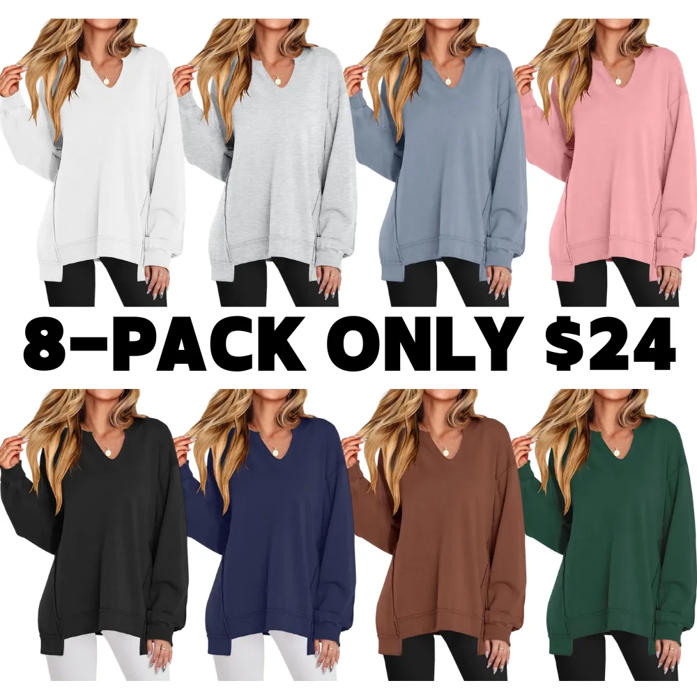 Women's Oversized Sweatshirt V Neck Long Sleeve Tunic Lightweight Pullover