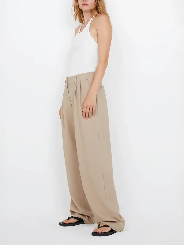 Casual Style Straight-leg Silhouette Pant Sand