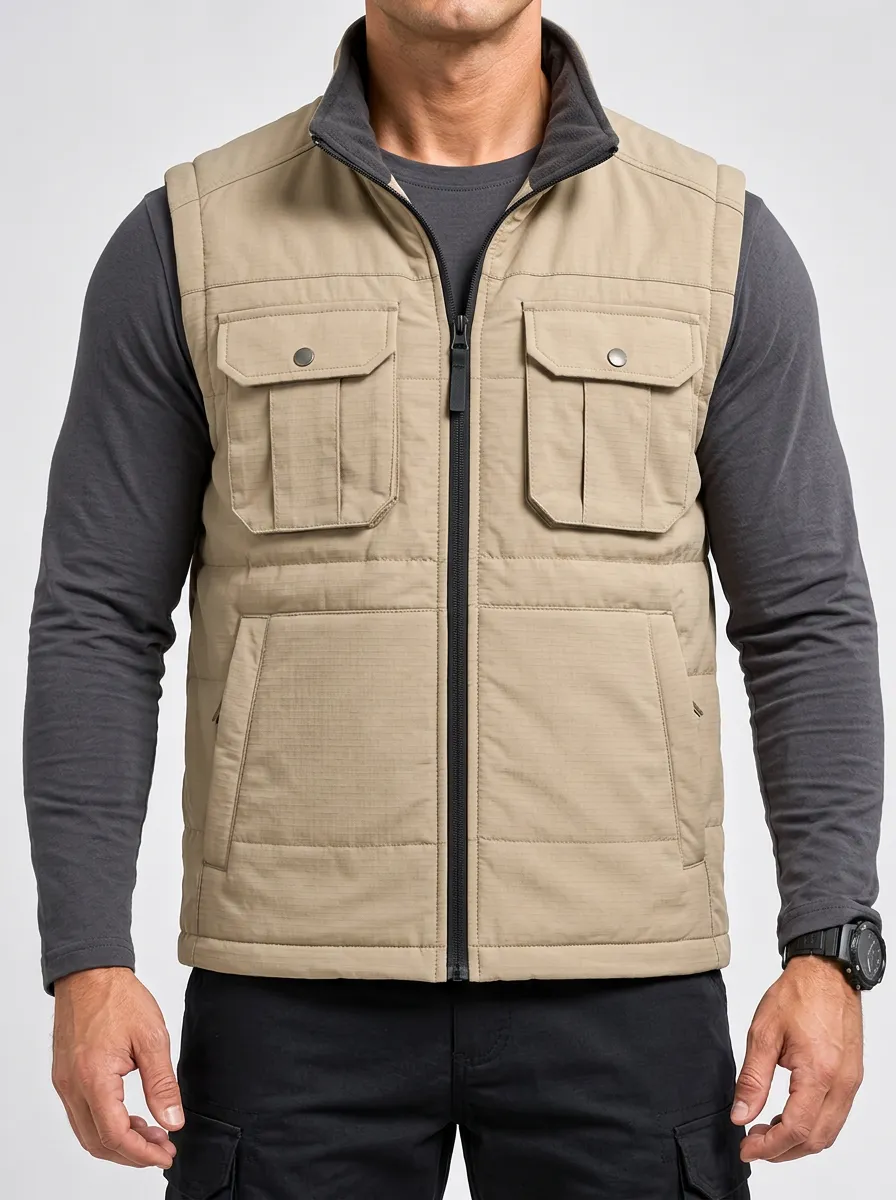 Multi-Pocket Zip-Up Tactical-Inspired Outdoor-Style Men's Sleeveless Utility Jacket