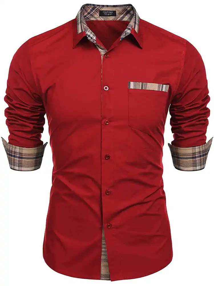 Cotton Plaid Collar Button Down Shirt
