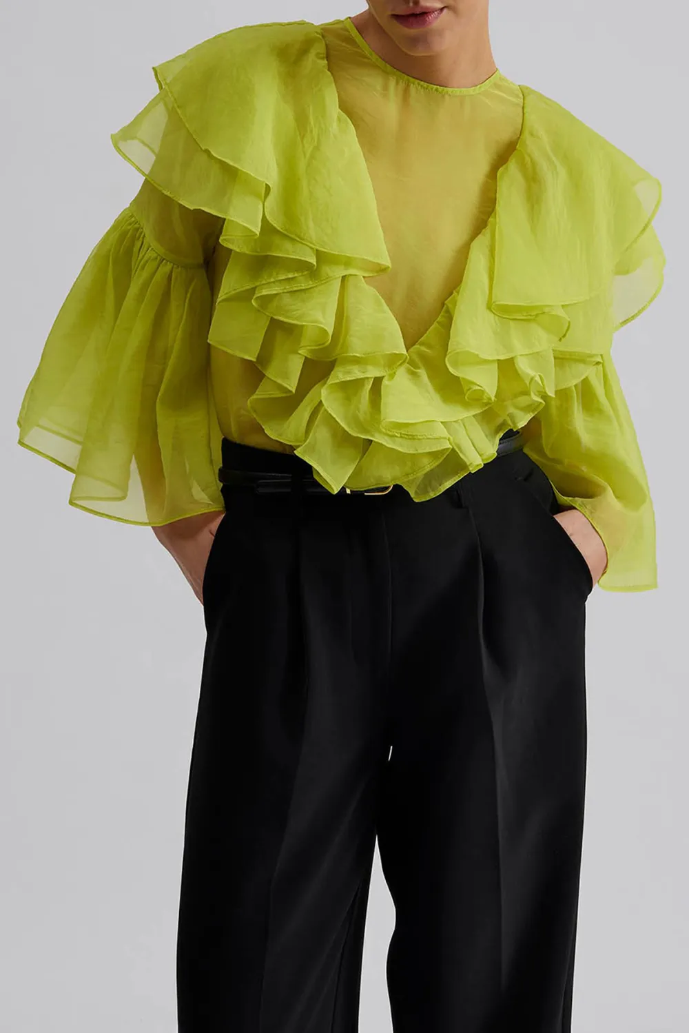 Sheer Ruffled Chiffon Blouse