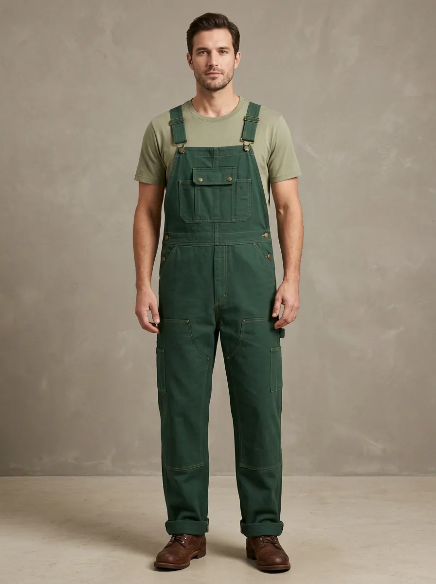 Men's Casual Workwear Forest Green Cotton Bib Overalls