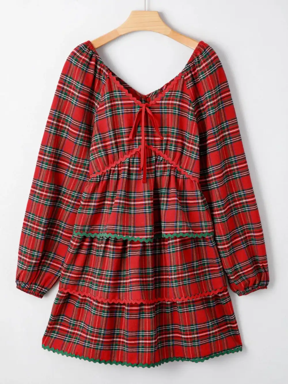 Plaid Printed Tiered Mini Dress