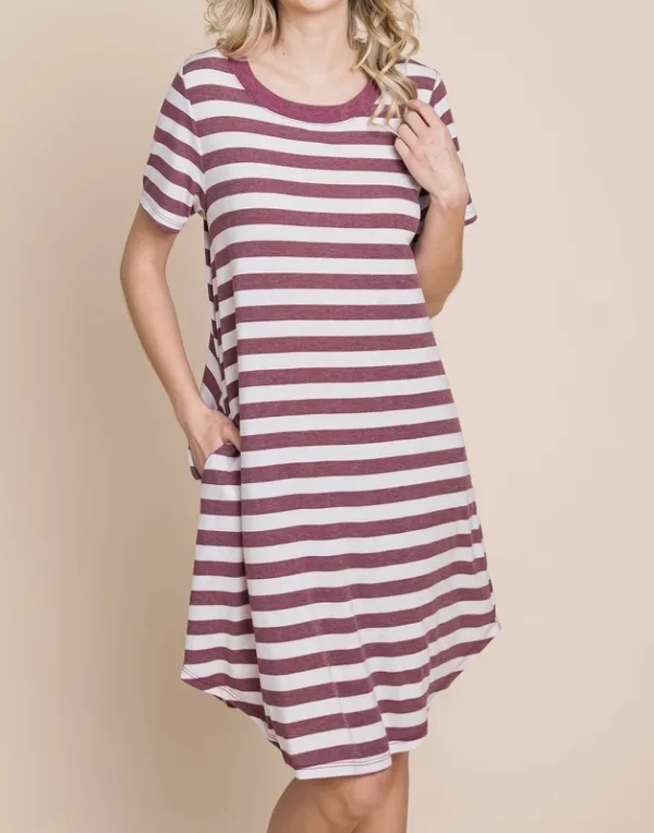 Plus Size Striped Back Button Dress