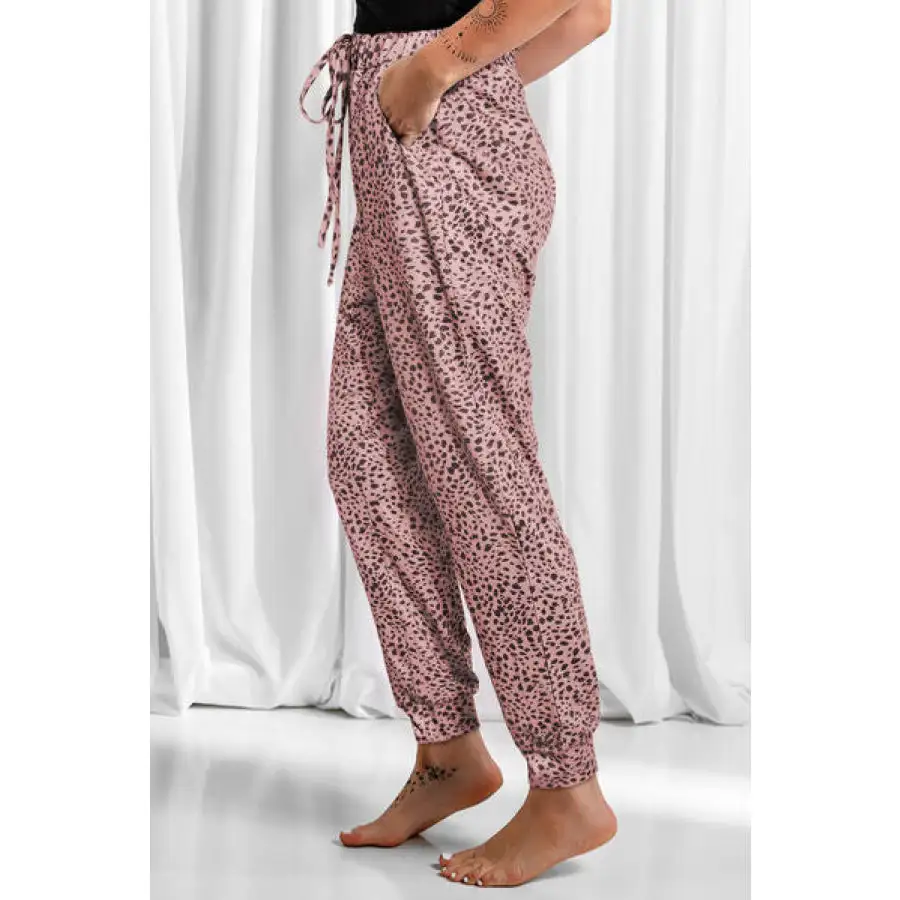 Full Size Leopard Drawstring Pocketed Pants