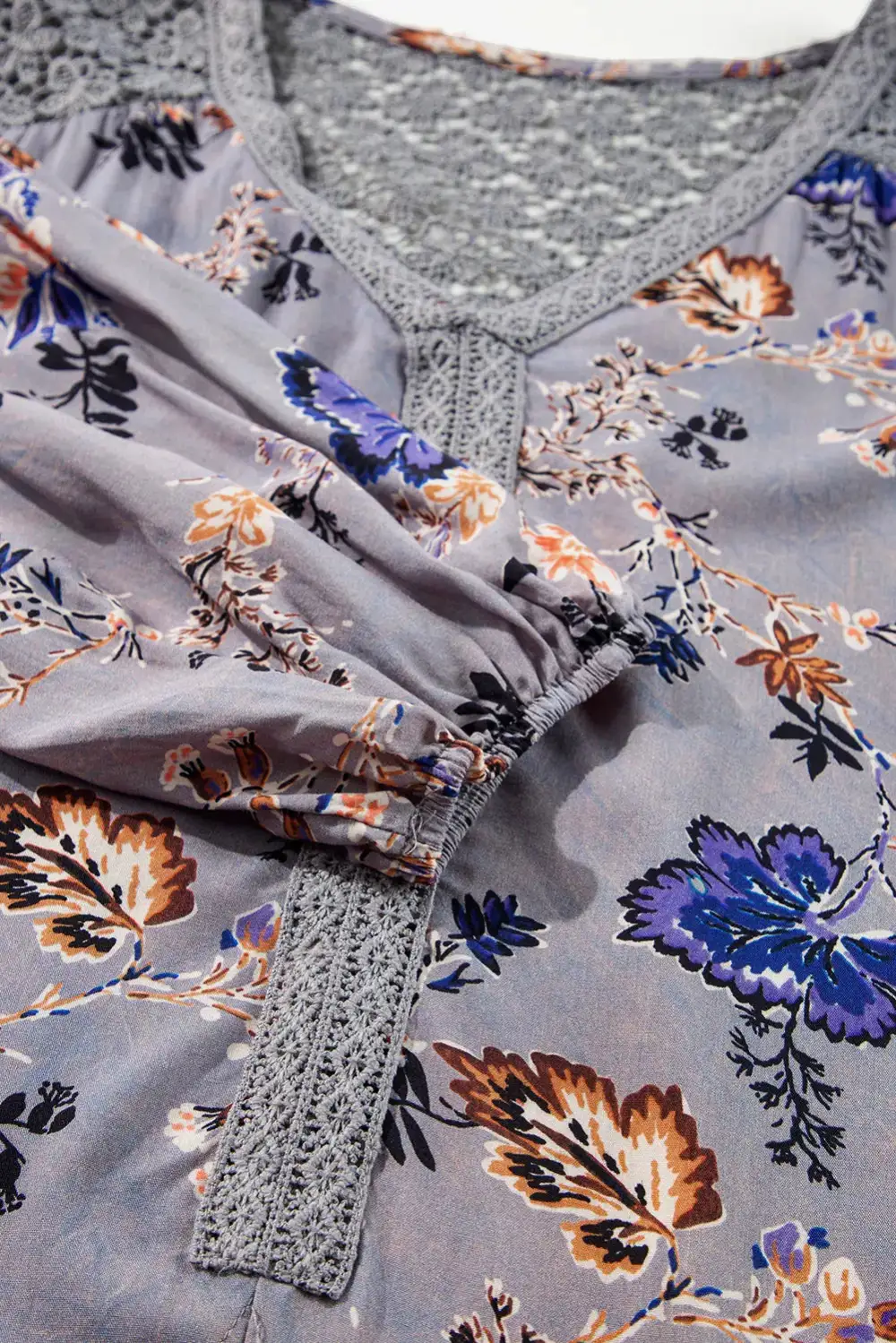 Floral Lace Trim Tie Detail Blouse