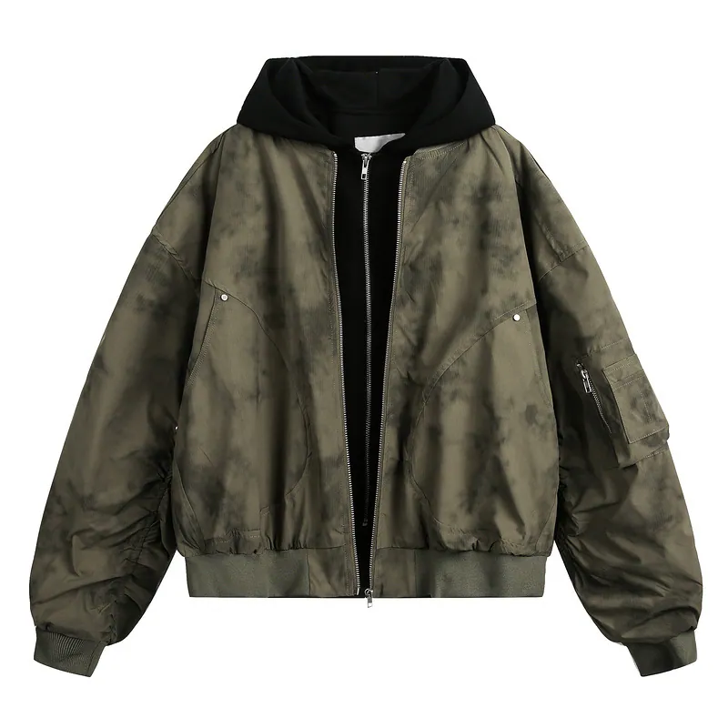 Tie-Dye Faux Layer Bomber Jacket