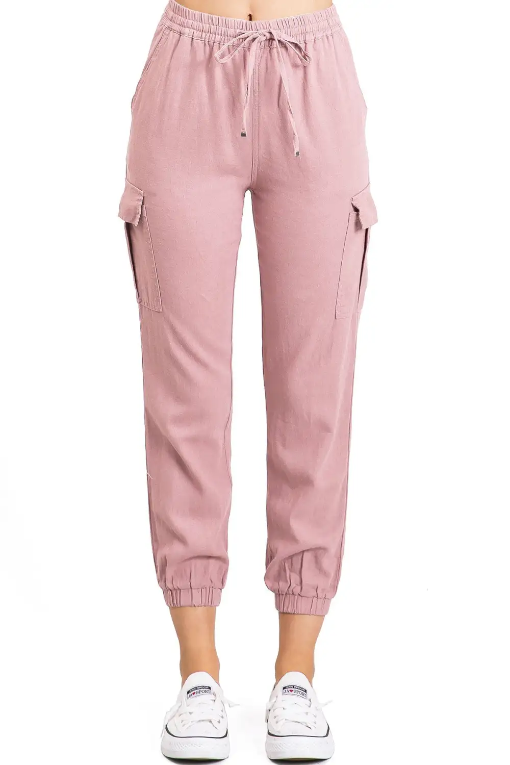 Tan Drawstring Cargo Jogger Pants