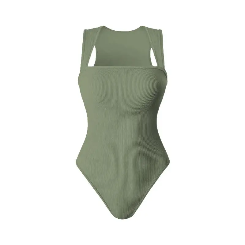Bodysuits Stretchy Underwear Sexy Ribbed Square Neck Sleeveless Stretchy Tank Tops Bodysuits Soft Lady