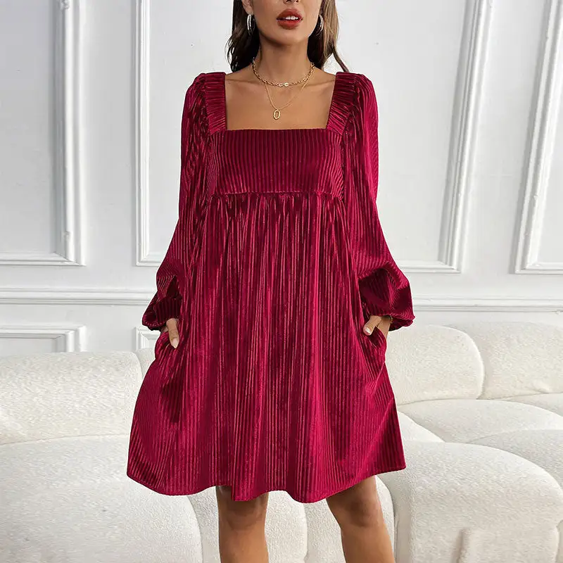 Women's Square-Neck Puff-Sleeve Pocketed Summer Maxi Dress