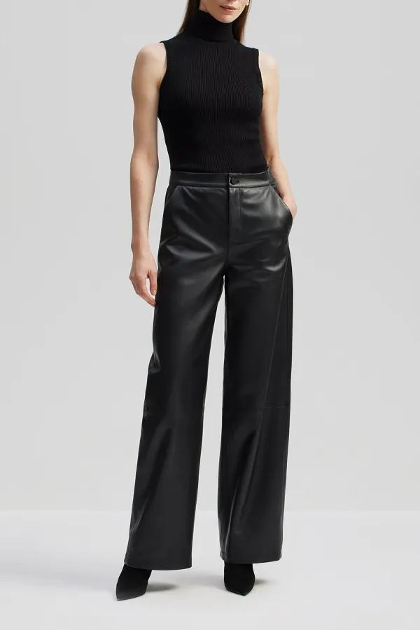 High Rise Wide Leg Leather Trousers