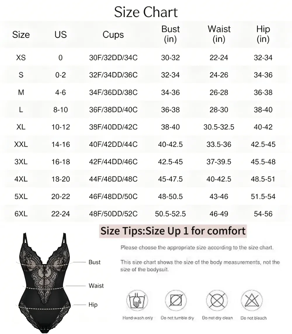 Womens Deep V Lace Bodysuit Built-in Shapewear Breathable Shaping Tops