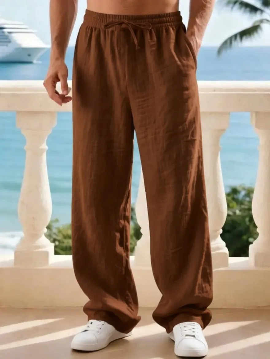 Men's classic linen casual straight-leg pants, breathable, comfortable, and stylish long pants